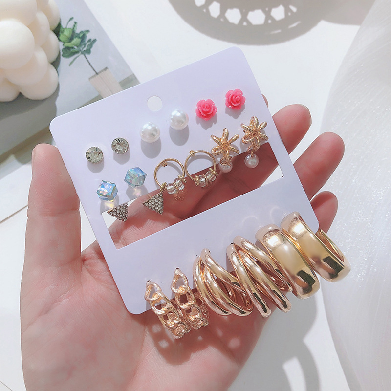 heart imitation pearl earrings 9 pairs of creative personality earrings set wholesalepicture3