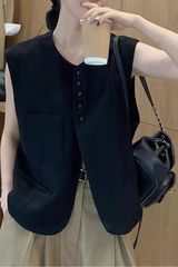 欧洲站马甲女2025春秋新款设计感单排扣无袖西装马夹百搭宽松坎肩