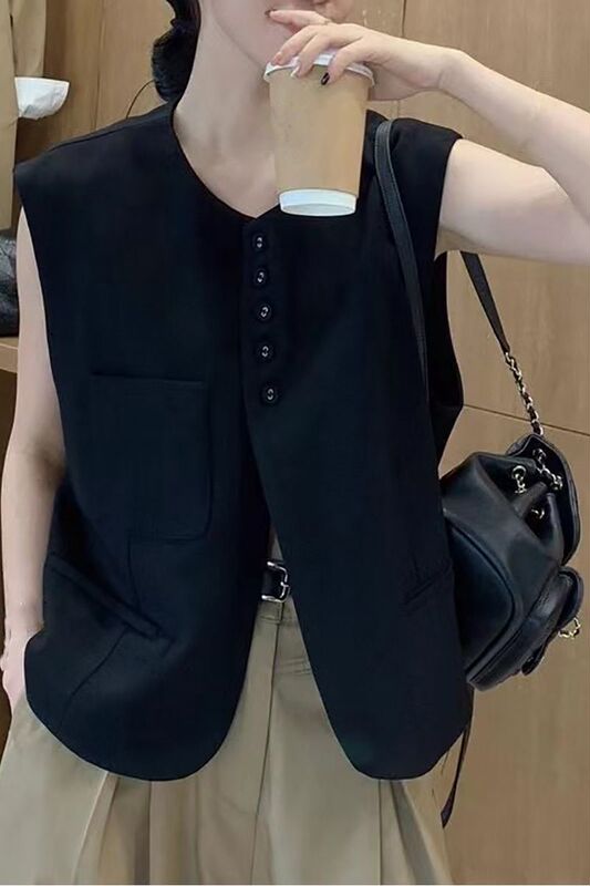 欧洲站马甲女2025春秋新款设计感单排扣无袖西装马夹百搭宽松坎肩|undefined