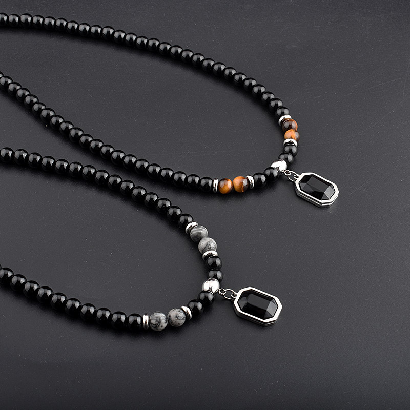 Beaded, Titanium Steel Material Retro Round Beaded Titanium Steel Men's Necklace Men Pendant Necklaces