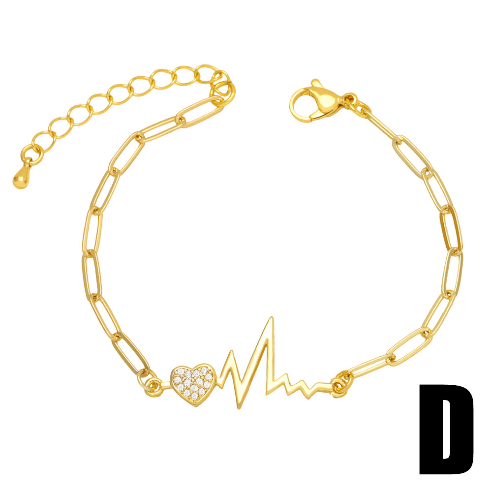 Fashion Simple Inlay Rhinestone Letter Lightning Copper Bracelet