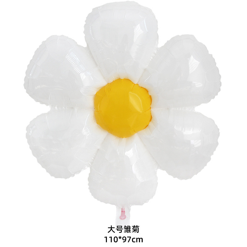 网红Ins风铝膜笑脸小雏菊气球 白色六瓣花鸡蛋花拍照道具生日