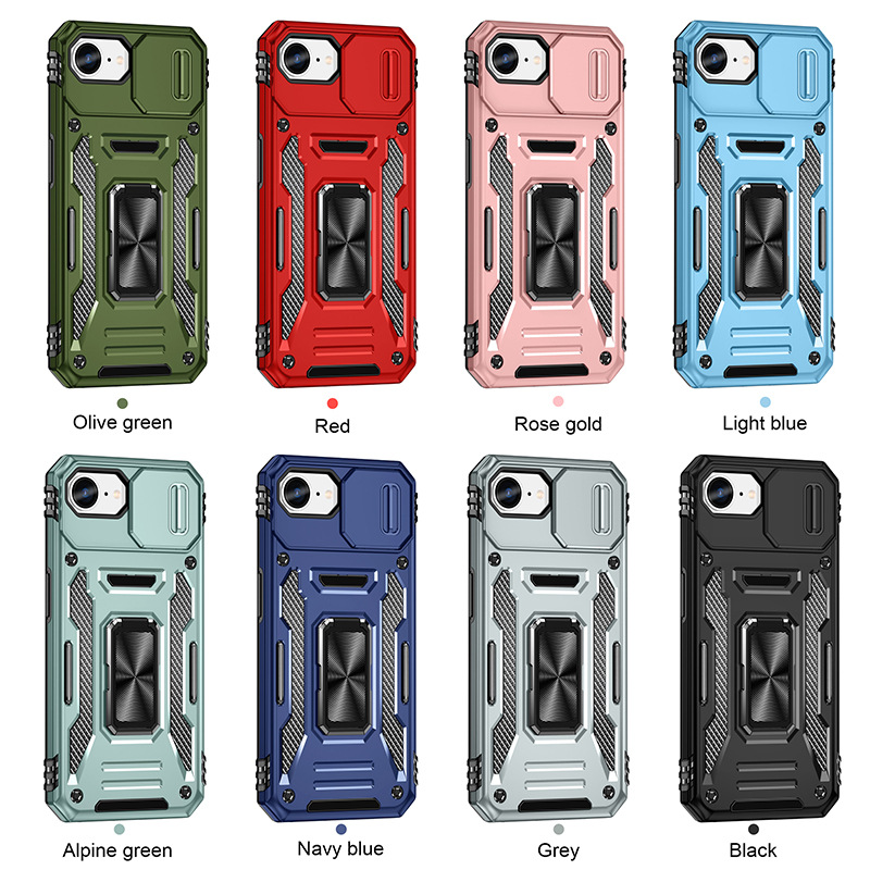 Adecuado para Apple iPhone16E, carcasa para teléfono móvil con ventana de empuje, soporte giratorio magnético para automóvil, cubierta protectora anti-caída