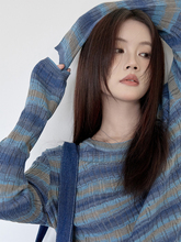 毛衣针织衫女蓝色条纹新款早秋春韩系穿搭松弛感内搭打底衫上衣冬