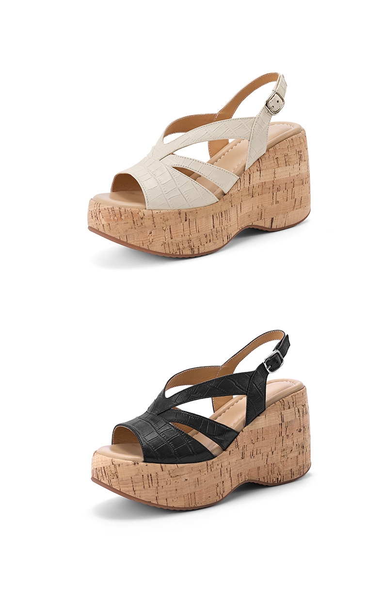 Sandal cao gót nữ hở mũi đế xuồng platform 10cm phong cách La Mã — màu đen, màu trắng ngà chi tiết 14