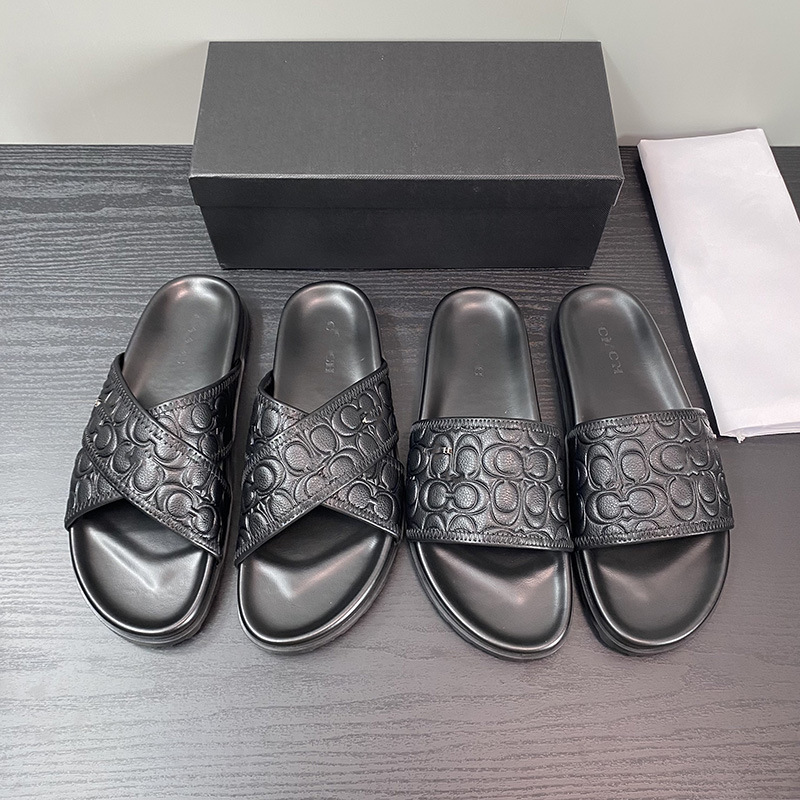 Thailand Cambodia Nigeria high quality Sandals 2024 Summer New Business Men's Genuine Leather Embossed Thong