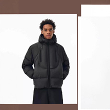 2525年双拉连帽立体短款棉服冬季男女同款宽松椰白色保暖外套