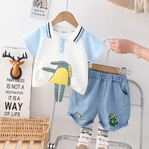 Boys Summer Suit  New Children's Summer Thin POLO Shirt Short-Sleeved Handsome Clothes Little Boy Hot Street Trend