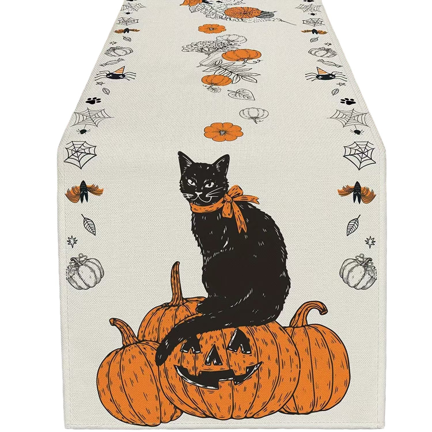 Transfronterizo 2024 Amazon nuevo Halloween calabaza fantasma gato negro lino tabla bandera de mesa mesa de comedor bandera de té