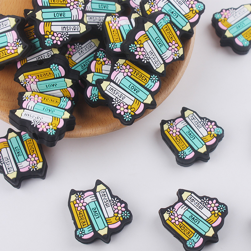 Nuevos bebés dibujos animados Día de San Valentín tres lápices pequeños dientes creativos DIY bebé molar chupeta accesorios de cadena