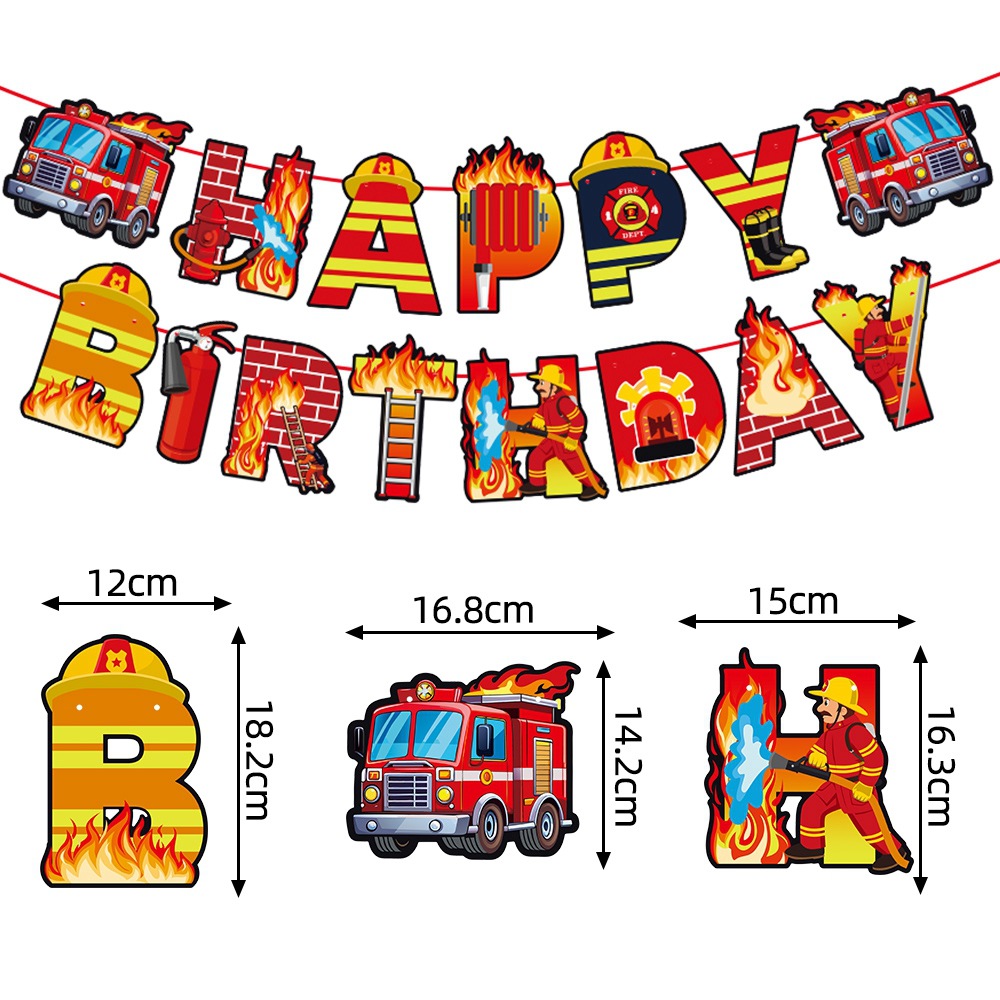 Nuevo tema de lucha contra incendios transfronterizo decoración de fiesta de cumpleaños bandera de dibujo decoración de cumpleaños bombero diseño de decoración de cumpleaños