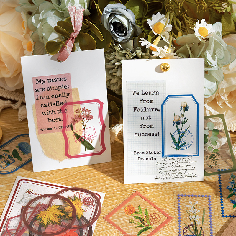 Serie de flores transparentes pegatinas de mascotas impermeables paquetes diy diario pegatinas de plantas retro transfronterizas pegatinas de flores