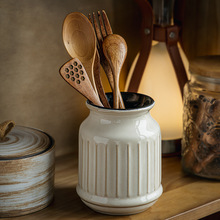 vintage浮雕收纳罐日式陶瓷筷子筒厨房置物架餐具笼架跨境出口