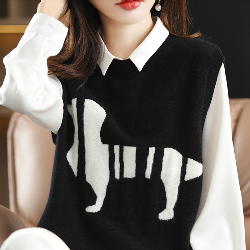 Apilado Chaleco de punto las mujeres sin mangas suelta chaleco primavera y otoño 2024 nuevo estilo preppy suéter chaleco exterior superior image 1