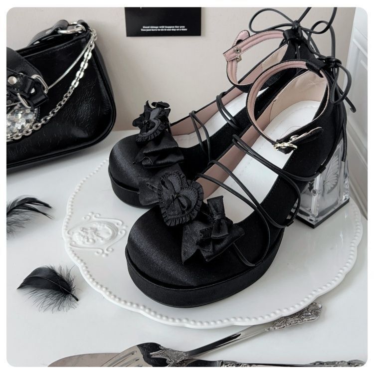 Mengka-Chan Lolita Original Genuine Glass Heart Design Elegant High-Heeled Single Shoes Round-Toe Bowknot Girl's Lolita Shoes Mengka-Chan Lolita Original Genuine Glass Heart Design Elegant High-Heeled Single Shoes Round-Toe Bowknot Girl's Lolita Shoes