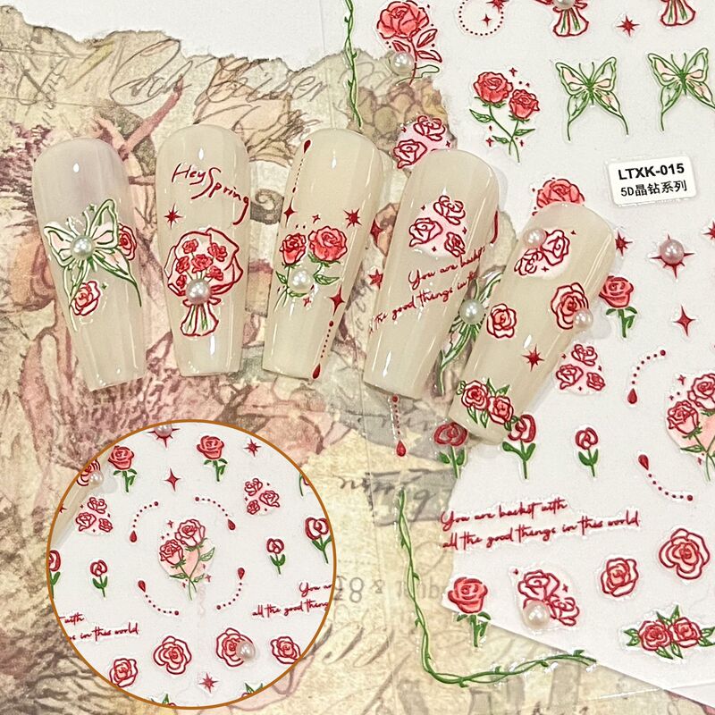 Explosive European and American Retro Pearl 5D Manicure Sticker Embossed Stereo Butterfly Flower Festive Yuck Diamond Nail Sticker