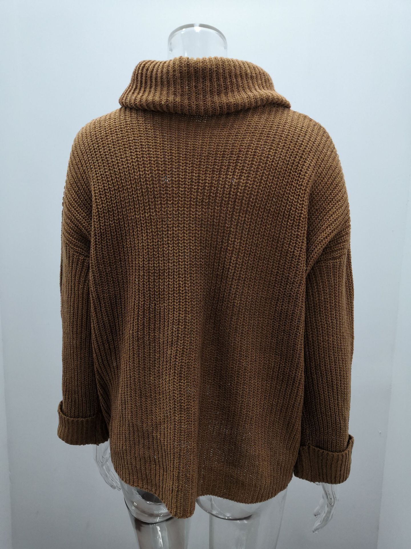 Damen Hochkragen Strickpullover Für Herbst Und Winter Einfarbig_voghion.com