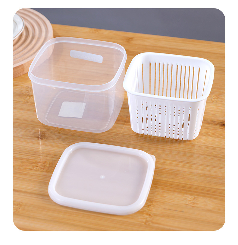 Japanische Frischhaltedose mit Abtropfgitter, tragbare Obst- und Bento-Box, Kühlschrank-Lagerbehälter für Lebensmittel, Aufbewahrungsbox für Zwiebeln, Ingwer und Knoblauch, Großhandel