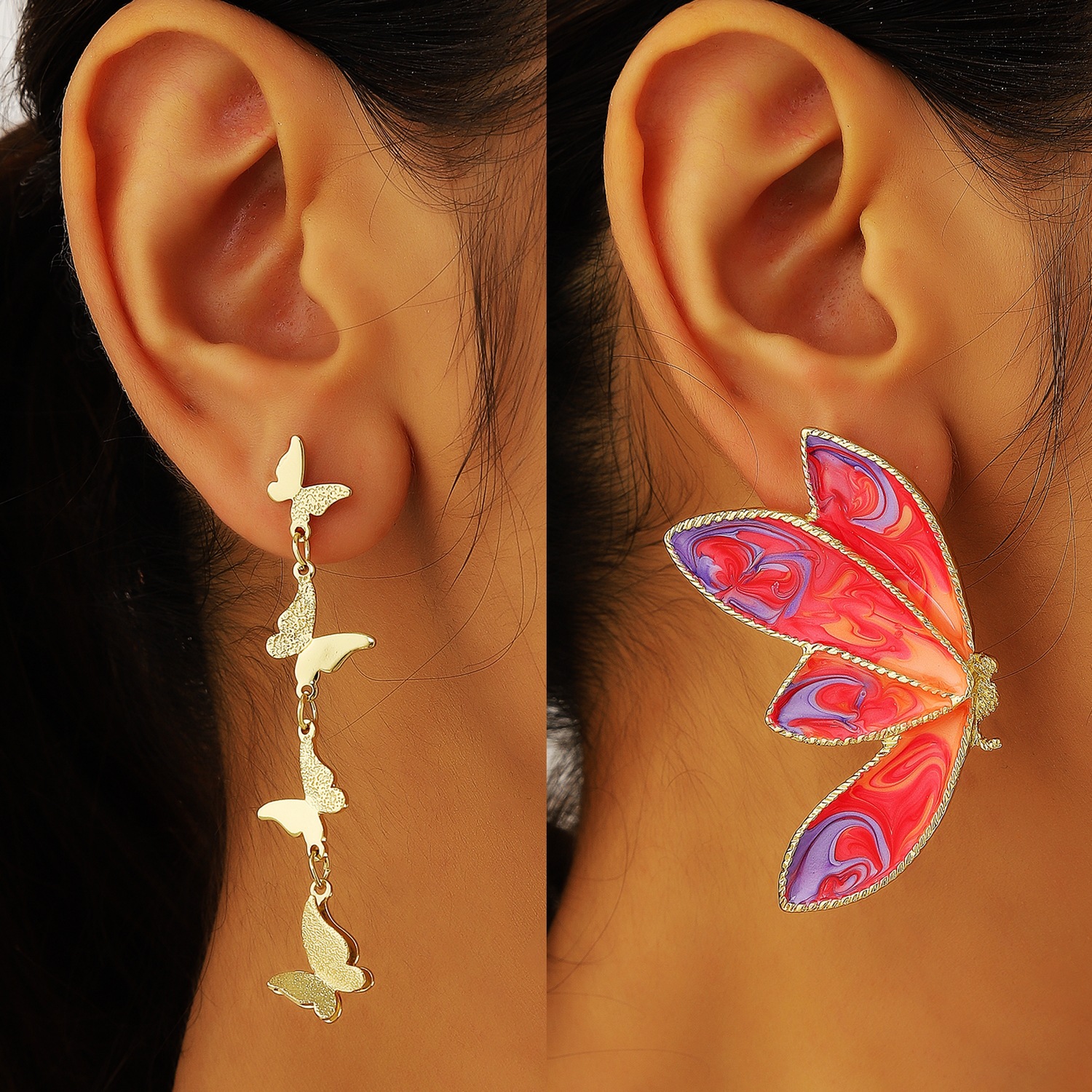 butterfly earrings Summer long exaggerated large cross border earrings High grade metal oil drop butterfly earrings_voghion.com