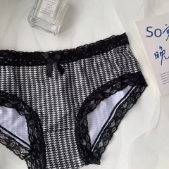 Japanese houndstooth sexy lace ice silk panties women's fresh, soft, silky and comfortable low-waisted bow briefs