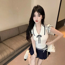 法式小香风撞色设计小飞袖针织衫女夏季2025新款时尚独特绝美上衣