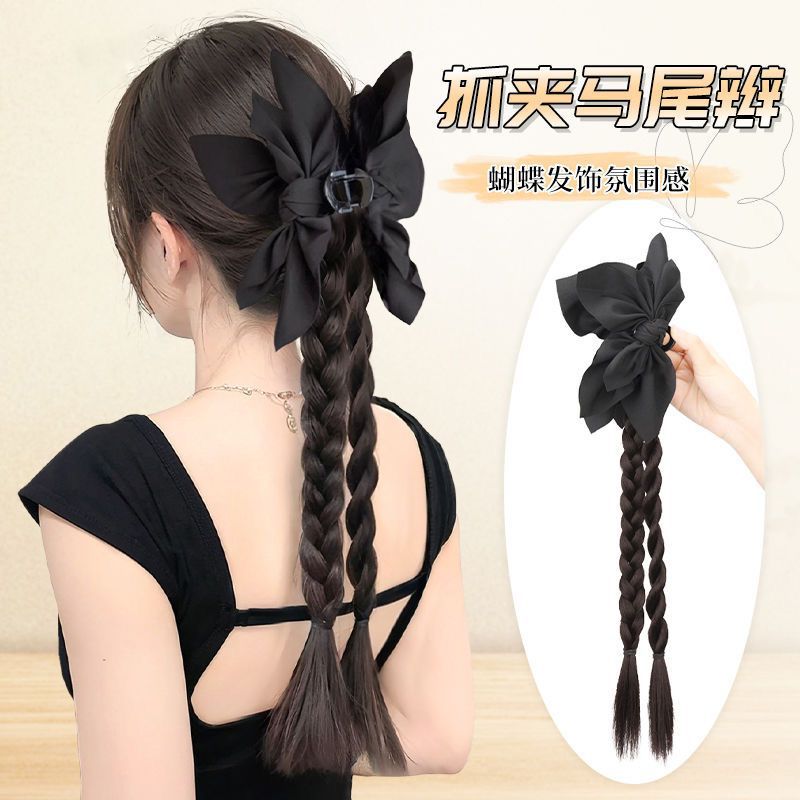 Peruca de mujer agarrando clip trenza de cola de caballo arco negro Twisted Twisted Trenza simulación de cabello chino semi-peruca trenza