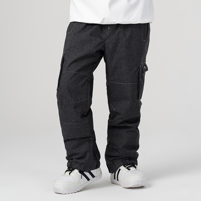 Ulkoiluun sopivat yhden ja kahden hengen farkkuiset hiihtohousut, naisten vedenpitävät, väljät ja lämpimät miesten lumihousut_voghion.com