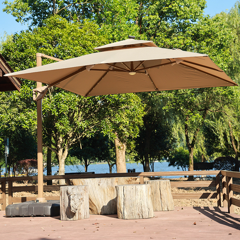Square big umbrella solar-powered for commercial use