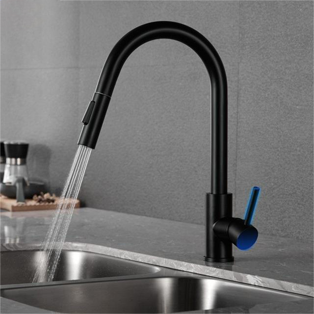 High-Quality Black and Gold Kitchen Faucet, Hot and Cold Retractable Sink Faucet, Stainless Steel Pull-Out Sink for Washing Vegetables