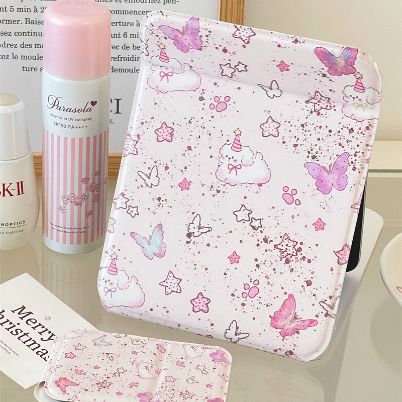 Espejo pequeño gato lindo dormitorio de estudiantes portátil escritorio espejo de maquillaje de escritorio espejo plegable de oficina espejo de maquillaje