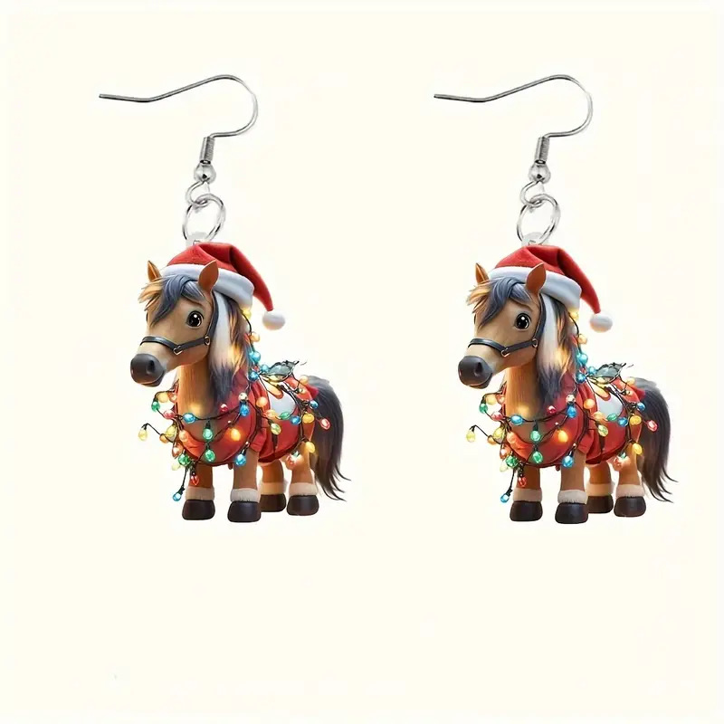 Horse Pattern Winter Season 1 Pair Cute Retro Horse Acrylic Unisex Drop Earrings Earrings