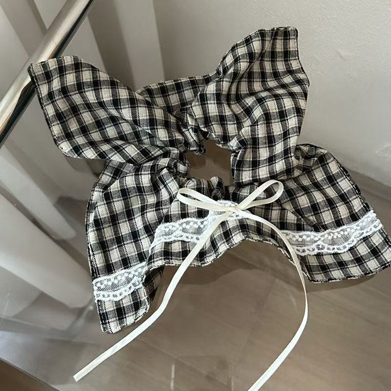 5640 레트로 체크무늬 스퀘어 스카프-블랙