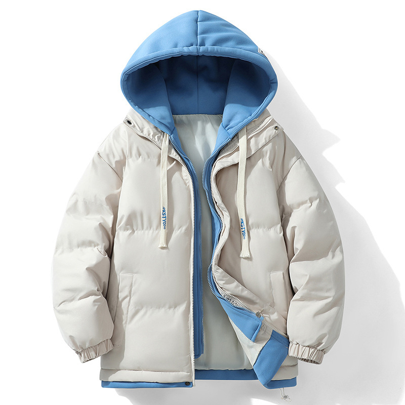 偽の2つの綿の服の冬の厚い保温のカップルのパンの服のゆったりしたファッションの偽の2つの綿の服の男性の帽子のコート|undefined