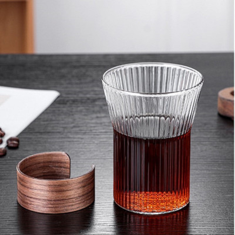 Fábrica creativa patrón vertical de vidrio taza de agua abierta taza de café de vidrio borosilicato leche caliente y fría desayuno taza de leche