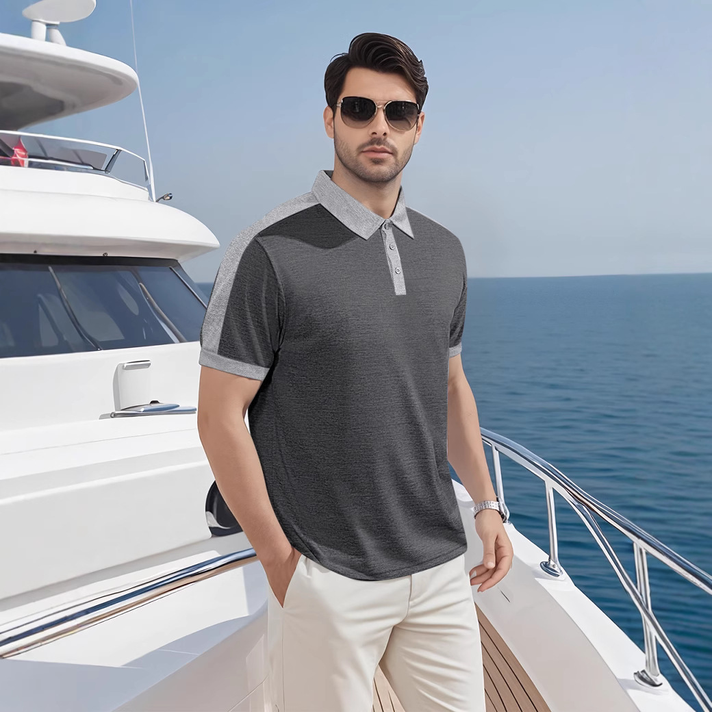 Camiseta polo de manga corta para hombre, estilo casual y de negocios, con bloques de color, de verano, de sarga perlada, para comercio transfronterizo Amazon.