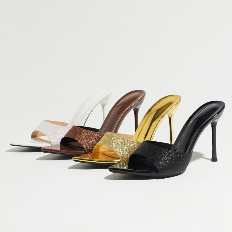 High-heeled sandals 2026 spring/summer, sparkling Glitter Muller, trendy, sexy, lightweight, popular, simple, for going out online High-heeled sandals 2026 spring/summer, sparkling Glitter Muller, trendy, sexy, lightweight, popular, simple, for going out online