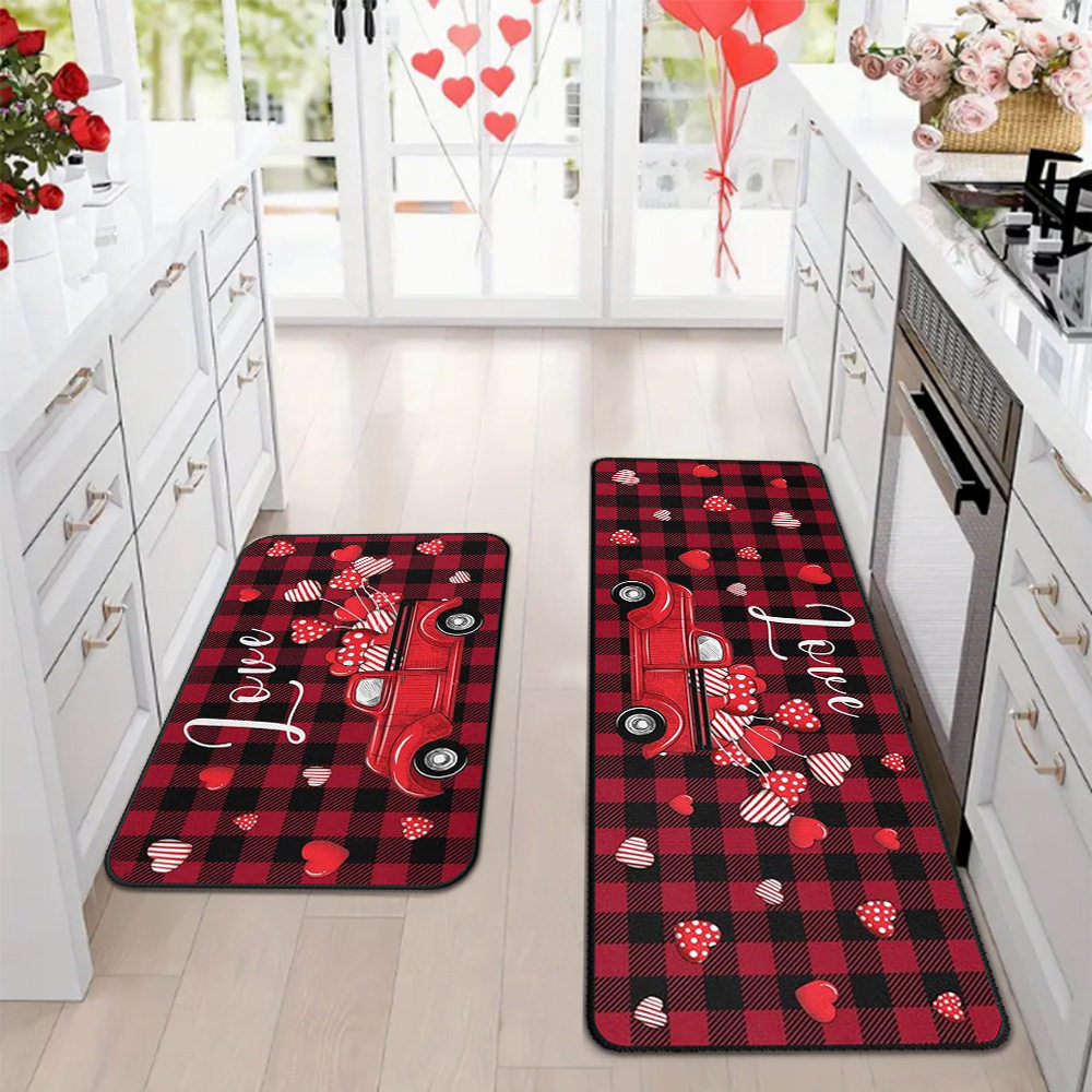 Amazon día de San Valentín alfombra de piso de cocina doméstica dos piezas conjuntos de alfombra de piso resistente a la suciedad y alfombra de puerta de entrada