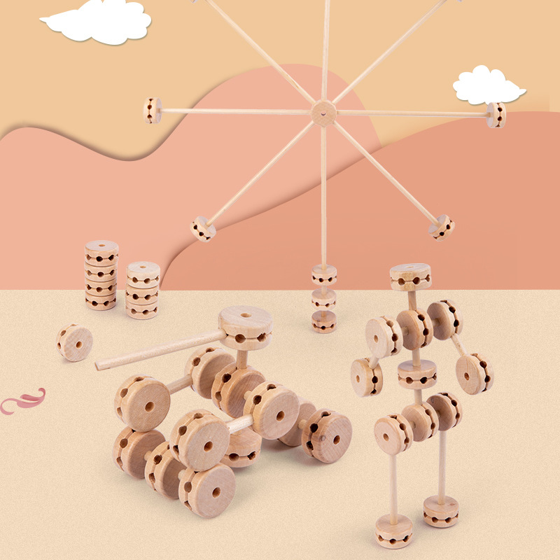 Weiweihu 60 bloques de construcción insertados, entrenamiento de imaginación tridimensional, bloques de construcción, iluminación de educación temprana para niños, juguetes de madera