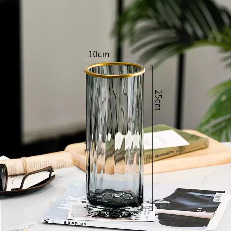 Jarrón de Vidrio Estilo Bambú de la Fortuna, Maceta Hidropónica, Adorno Estilo Ins, Jarrón Recto Grande de Alta Gama para Decoración del Hogar