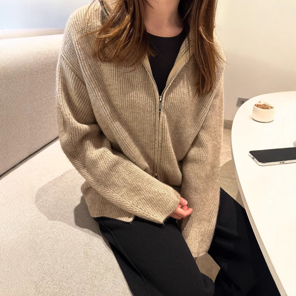 2024 otoño nuevo estilo europeo y americano Amazon cross-border ropa de mujer de color sólido coreano perezoso estilo delgado chaqueta cardigan de punto image 4