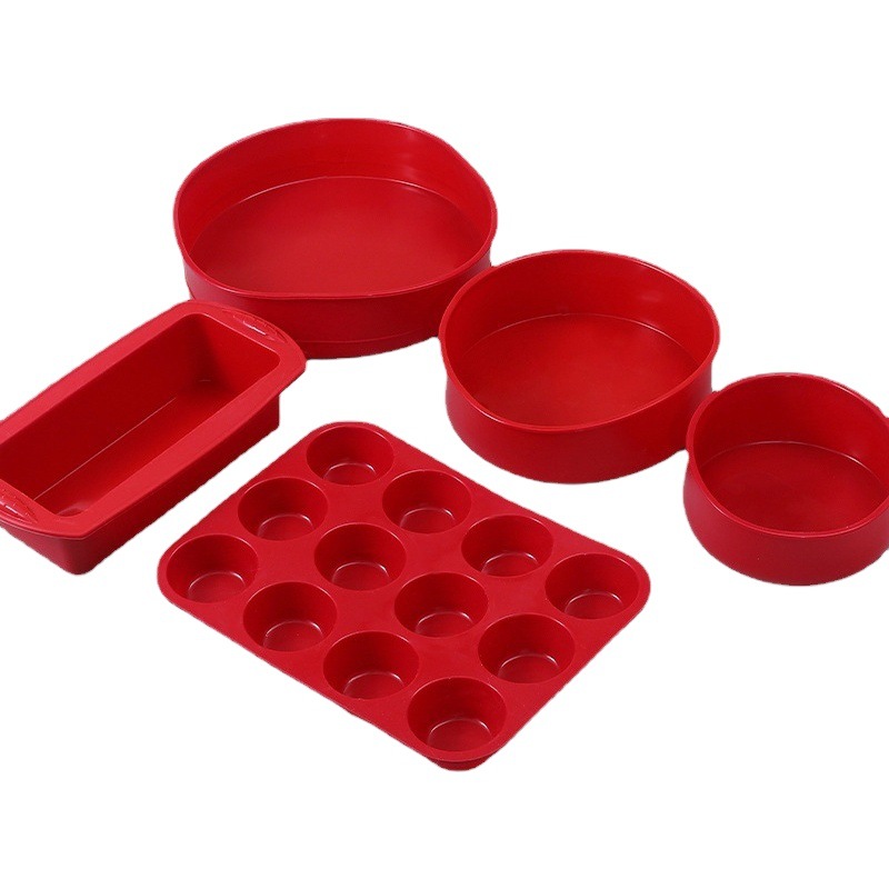 Juego de hornear rojo molde de taza de muffin de cinco piezas molde de pan tostado redondo molde de pastel de 6810 pulgadas taza