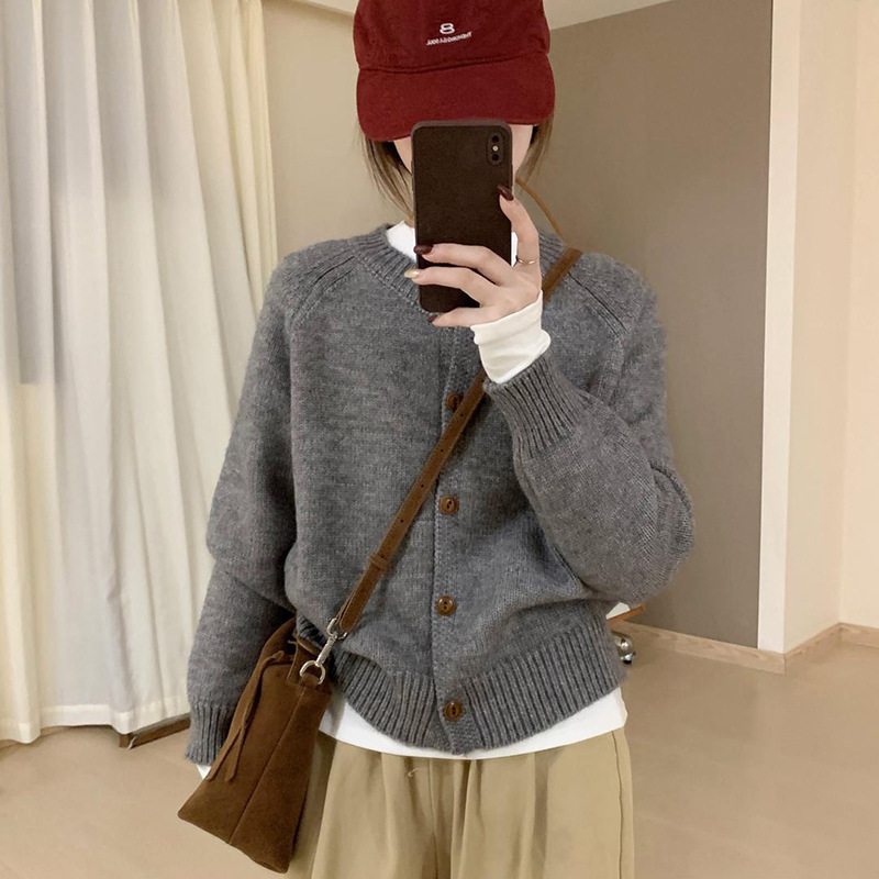 木子恋秋冬新款显瘦软糯毛外套圆领针织开衫上衣女装韩版宽松休闲