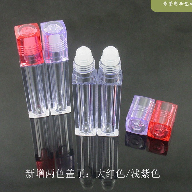 Cuadrado Rosa tapa labio botella de aceite rebordear botella rodillo bola botella de crema de ojos botella 6,5 ml cosmético como esencia botella vacía