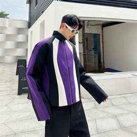 韩版立体设计裁剪拼色长袖夹克外套男