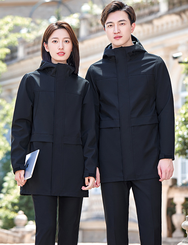 New mid-length parka suit men's and women's same professional formal wear mobile bank work clothes warm black winter uniform New mid-length parka suit men's and women's same professional formal wear mobile bank work clothes warm black winter uniform