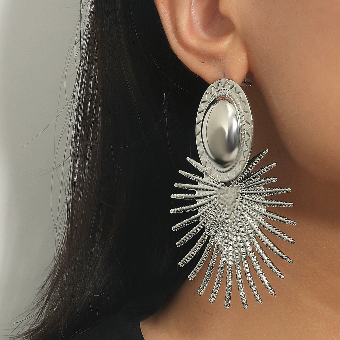 Earrings, European style, iron alloy, large 8×5.5 cm, lightweight fashion accessory
