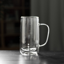 供应批发玻璃杯耐热水杯家用玻璃水杯带把茶杯双层玻璃带把咖啡杯