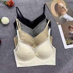 法式蕾絲美背固定杯內衣女美背文胸一體杯聚攏無鋼圈裹胸吊帶內衣