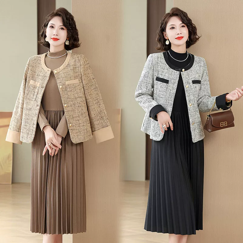 Темперамент мама платье из двух частей маленький ароматный ветер куртка весной и осенью новый средний и пожилой большой размер иностранного платья костюм