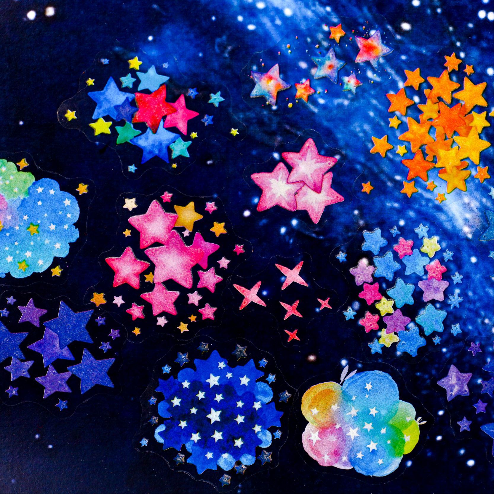 Retro Story Bolsa de papel de pegatina luminosa Noche estrella serie PET impermeable contador de mano material de bricolaje bolsa de pegatina de película de corte